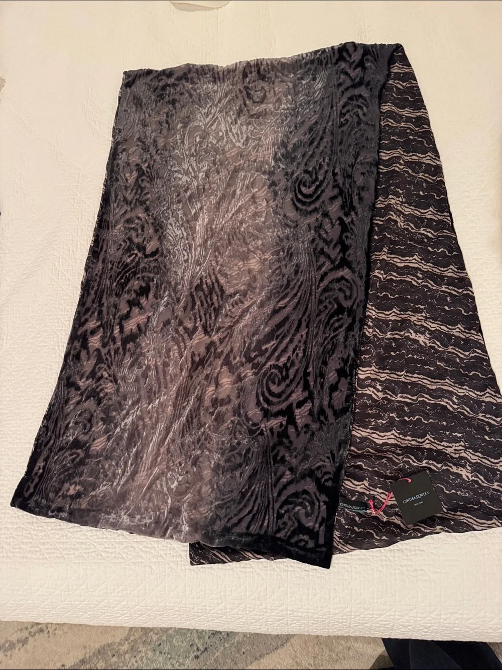 Cynthia Rowley Black and Cream Patterned Lightweight Wrap Scarf